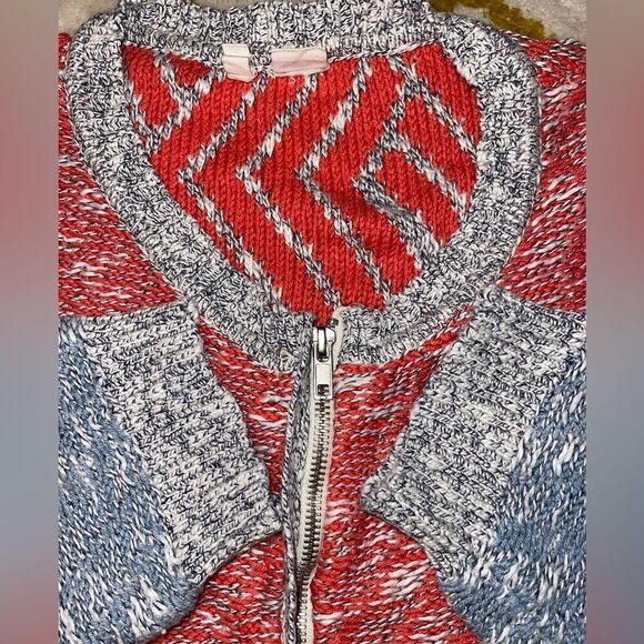 Anthropologie Moth Red Gray Marled Zip sweater Size XL - Picture 2 of 8